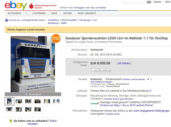 Na dobrotvornoj licitaciji za Goodyear LEGO kamion prikupljeno 6.050 €