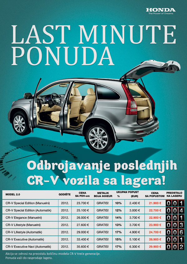 Honda: Odbrojavanje poslednjih CR-V vozila sa lagera!