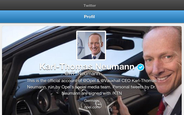 Opelov izvršni direktor dr. Karl-Thomas Neumann od sada na Twitteru